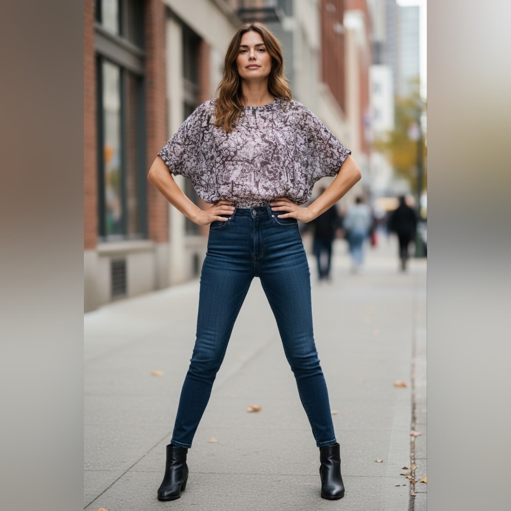 Bench Slouchy Sleeves Sheer Elegant Crop Top Blk/Gray Small NWT